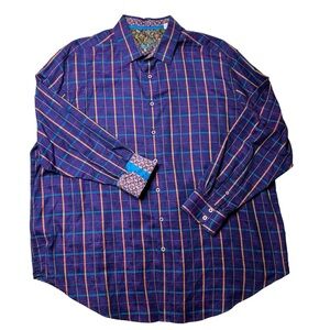ROBERT GRAHAM 2XL Purple Plaid Shirt Reversable Cuff XXL Luxury Shirt